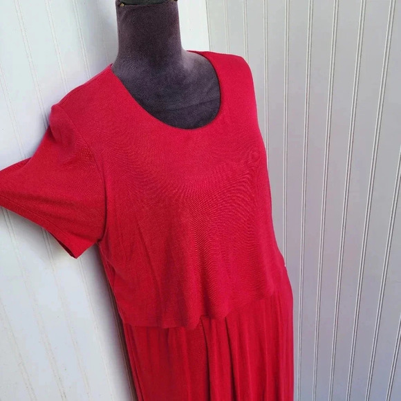 J. Jill Raspberry Pink Layered Knit Dress Stretch Short Sleeve Buttons Rayon L - Picture 4 of 15